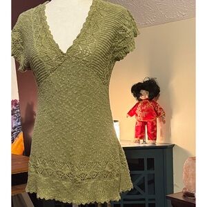 Vintage Axcess Sage Green Lace Knit Women's Blouse